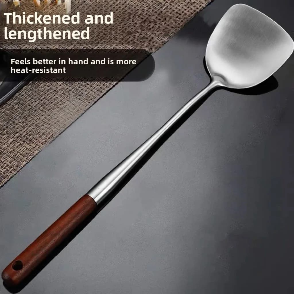 Stainless Steel Fish Frying Spatula with Wood Handle