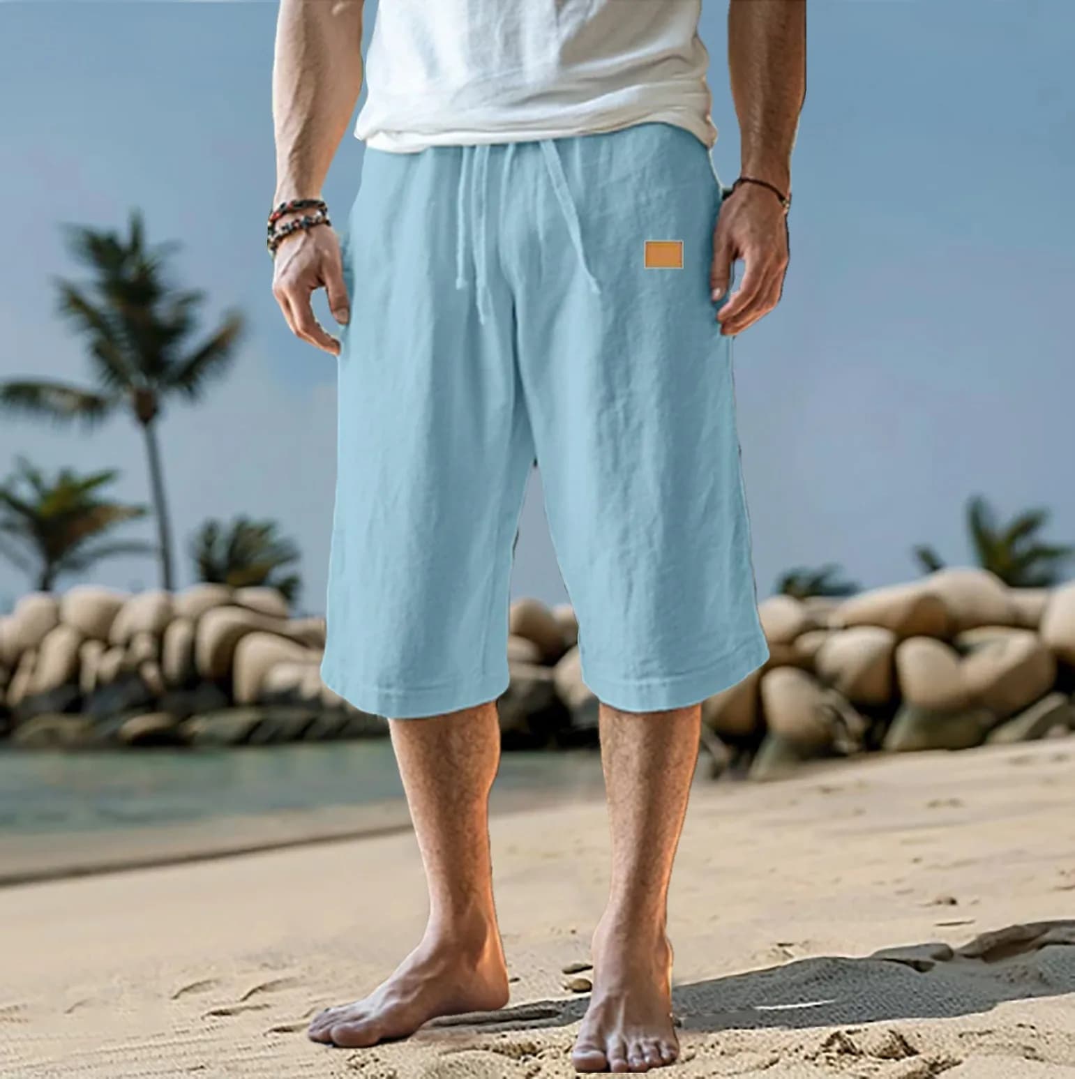 Men's Cotton Linen Capri Shorts