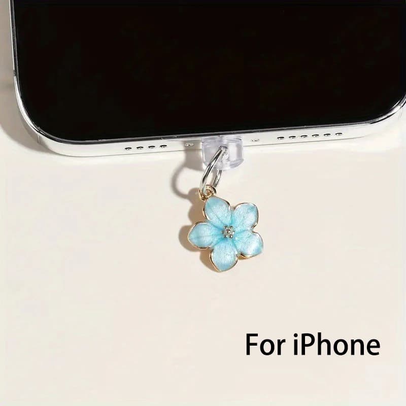 1pcs Simple Flowers Phone Dust Plug Accessories Decoration Hanging Pendant for iPhone for Samsung Type-C Charging Port