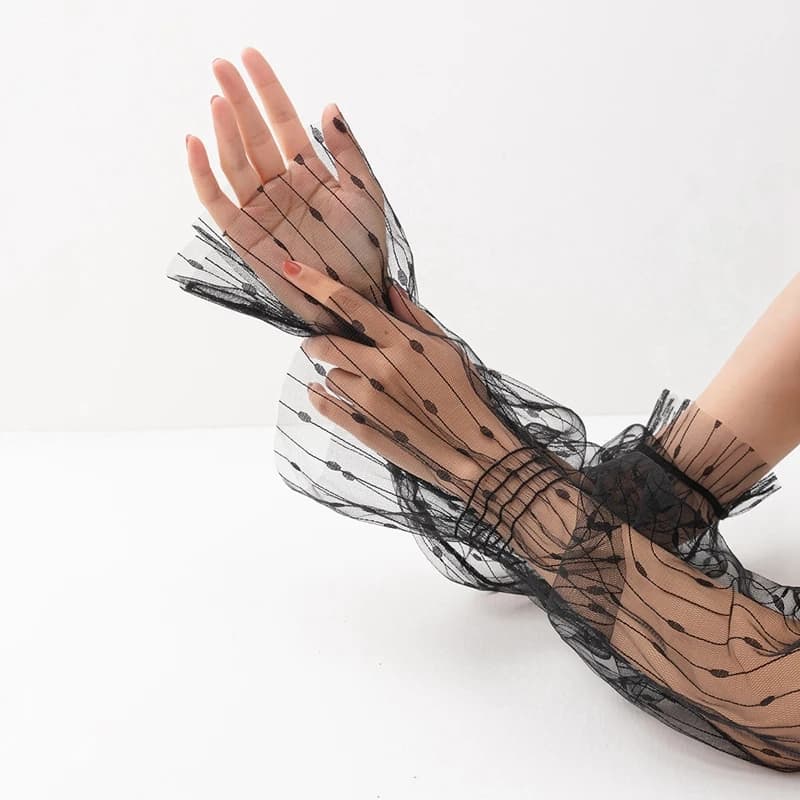 nail art photographic props sexy black lace  mesh sleeve shooting decoration hollow transparent long glove Manicure showing tool