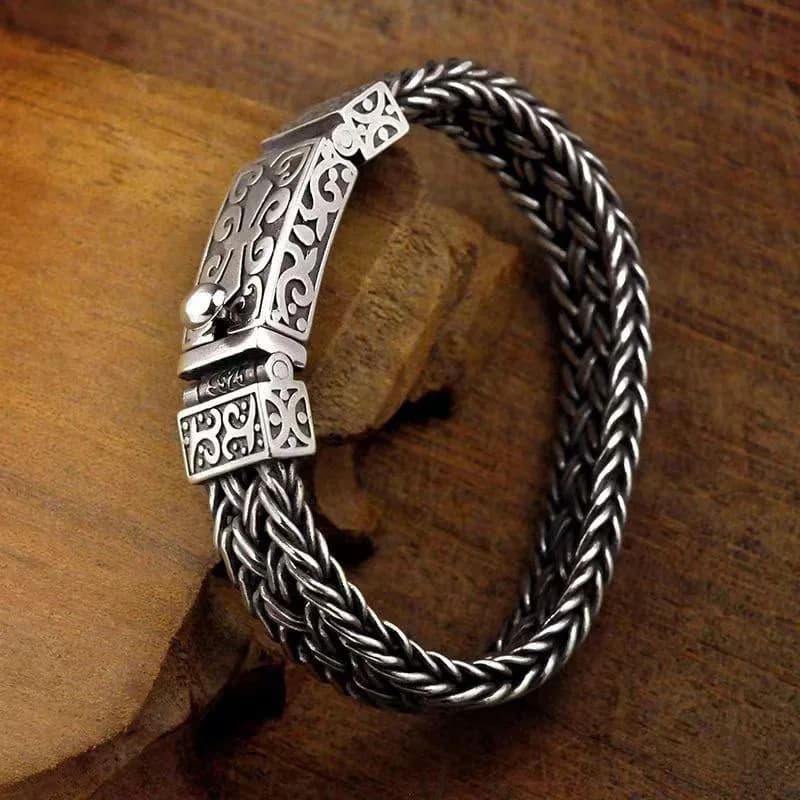 Silver Braided Chain Charm Bracelet for Men