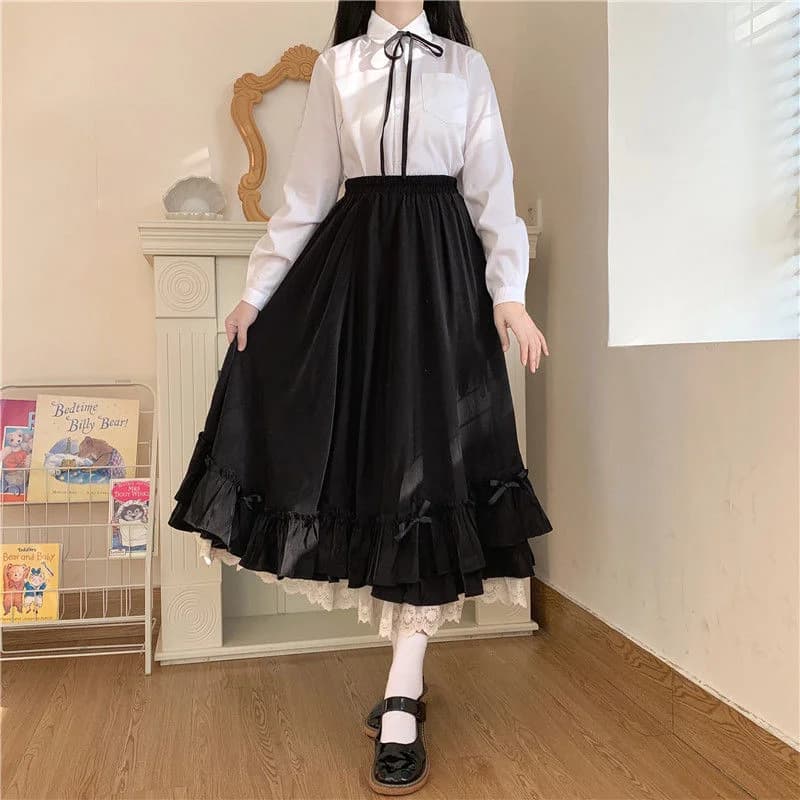 White Midi Skirt Y2K Kawaii Lolita