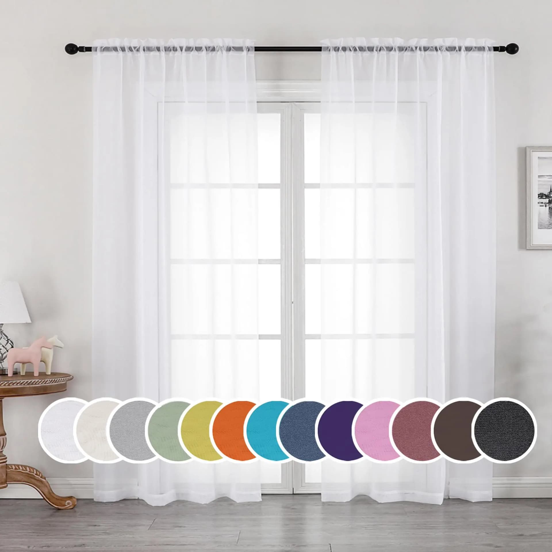 Sheer White Curtains, 2 Panels