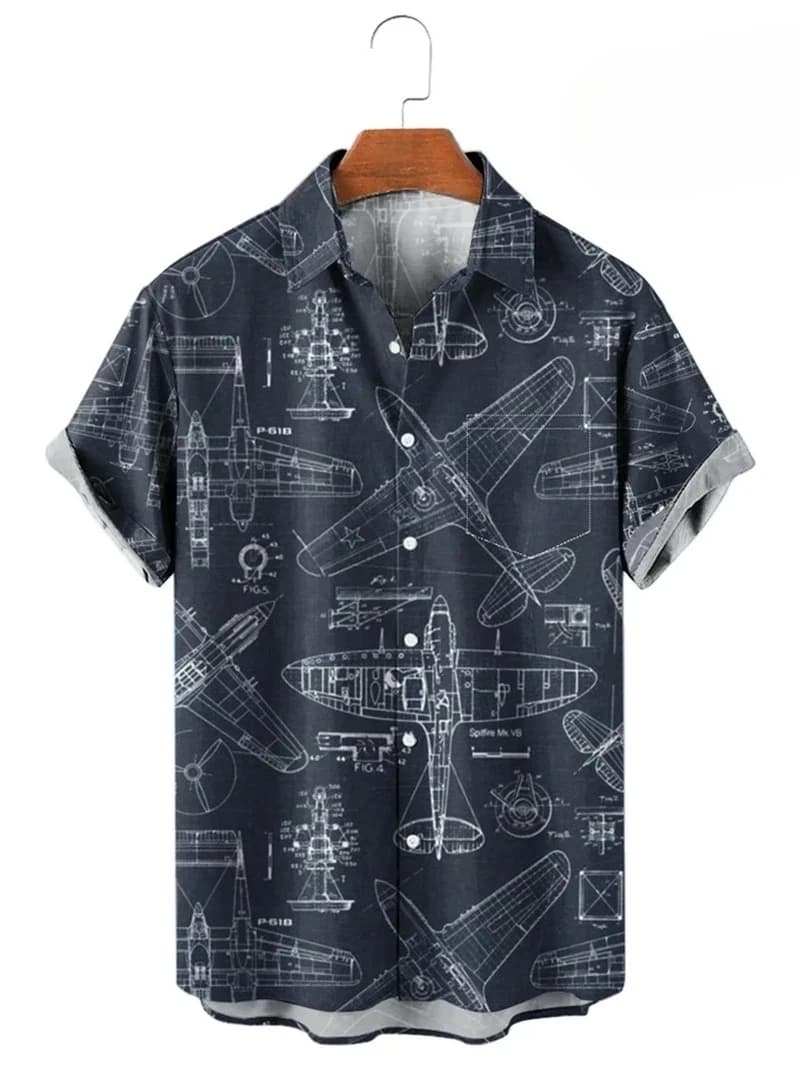 3D Map Print Hawaiian Button-Up Shirt