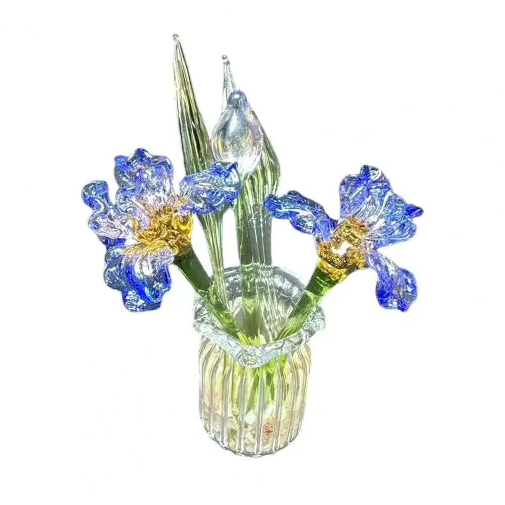 Hand-Blown Glass Flower Bouquet with Vase