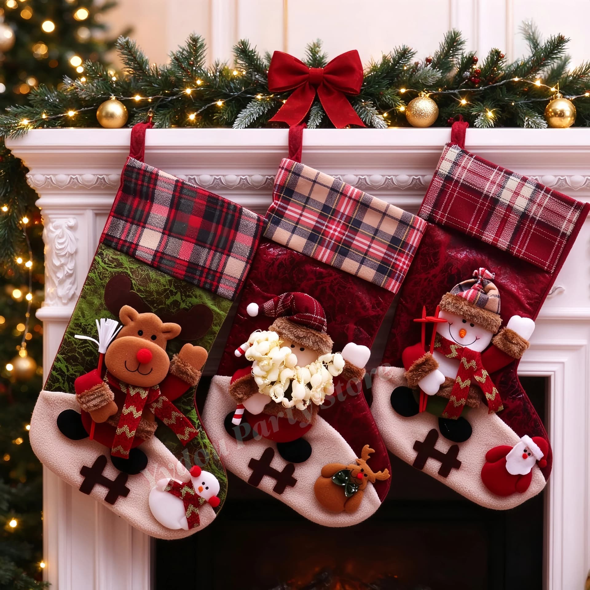 Large Plaid Christmas Stockings Set
