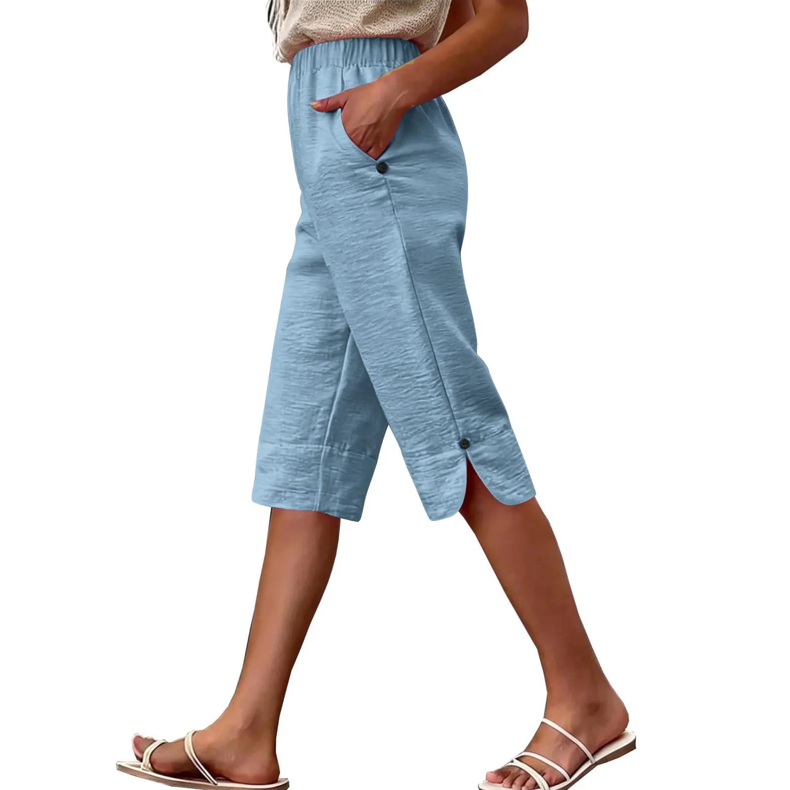 Women's High Waist Capri Pants with Pockets