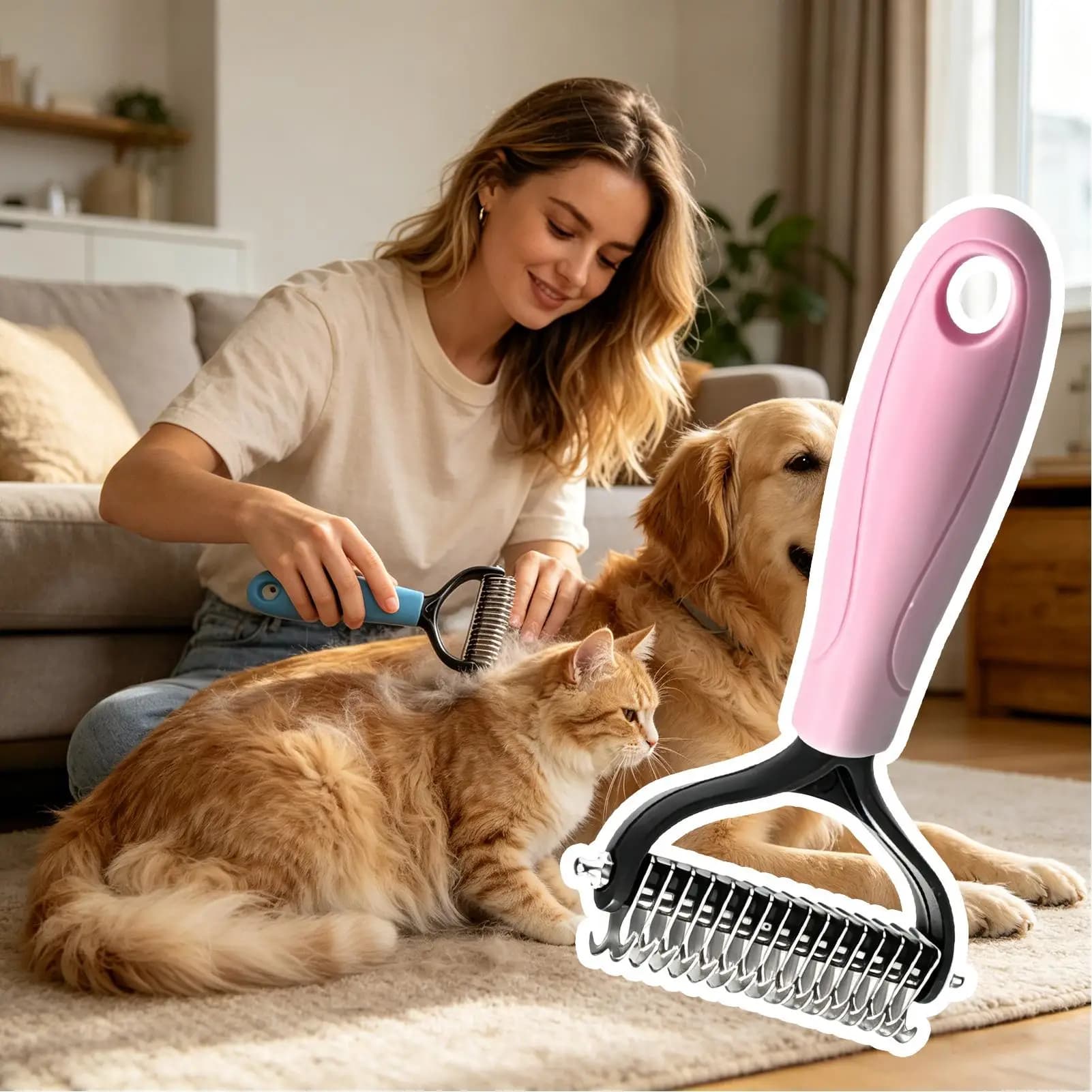 Double Sided Dog Undercoat Rake Brush