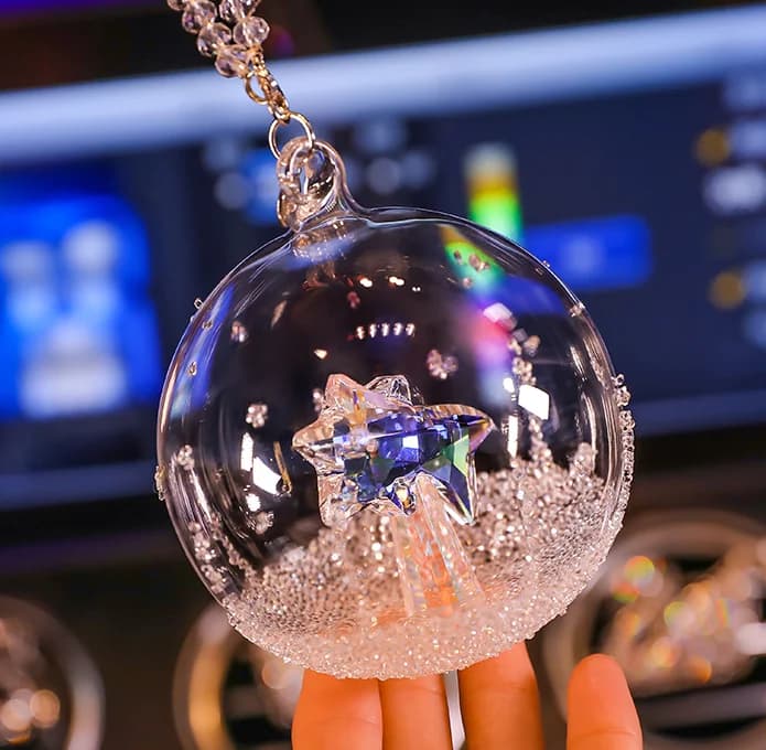 Crystal Glass Ball Ornament with Ribbon Hanger