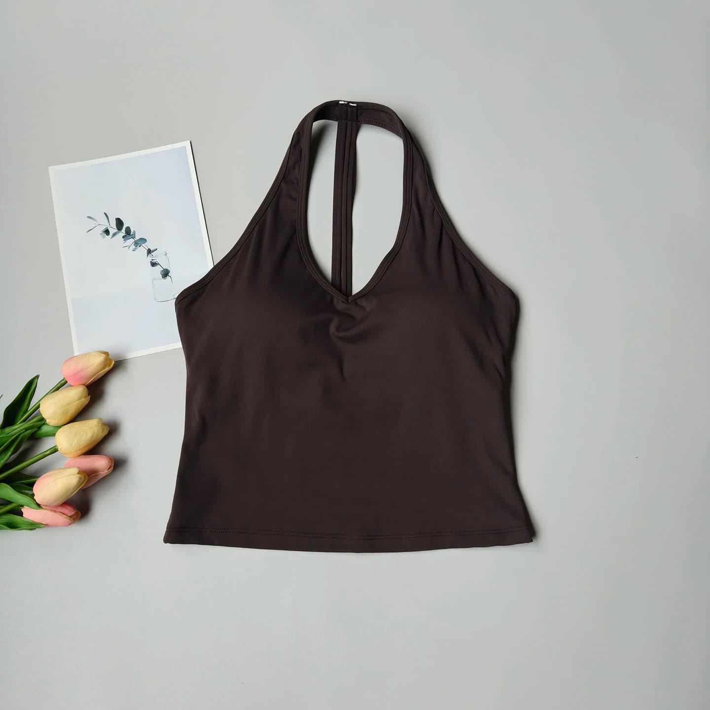 Women's V-Neck Sports Bra with Halter Back