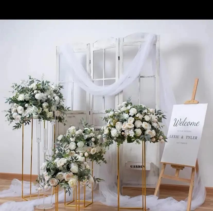 Wedding Decor Rose white artificial rose flower Green leaf row road guide Hydrangea flower silk flower