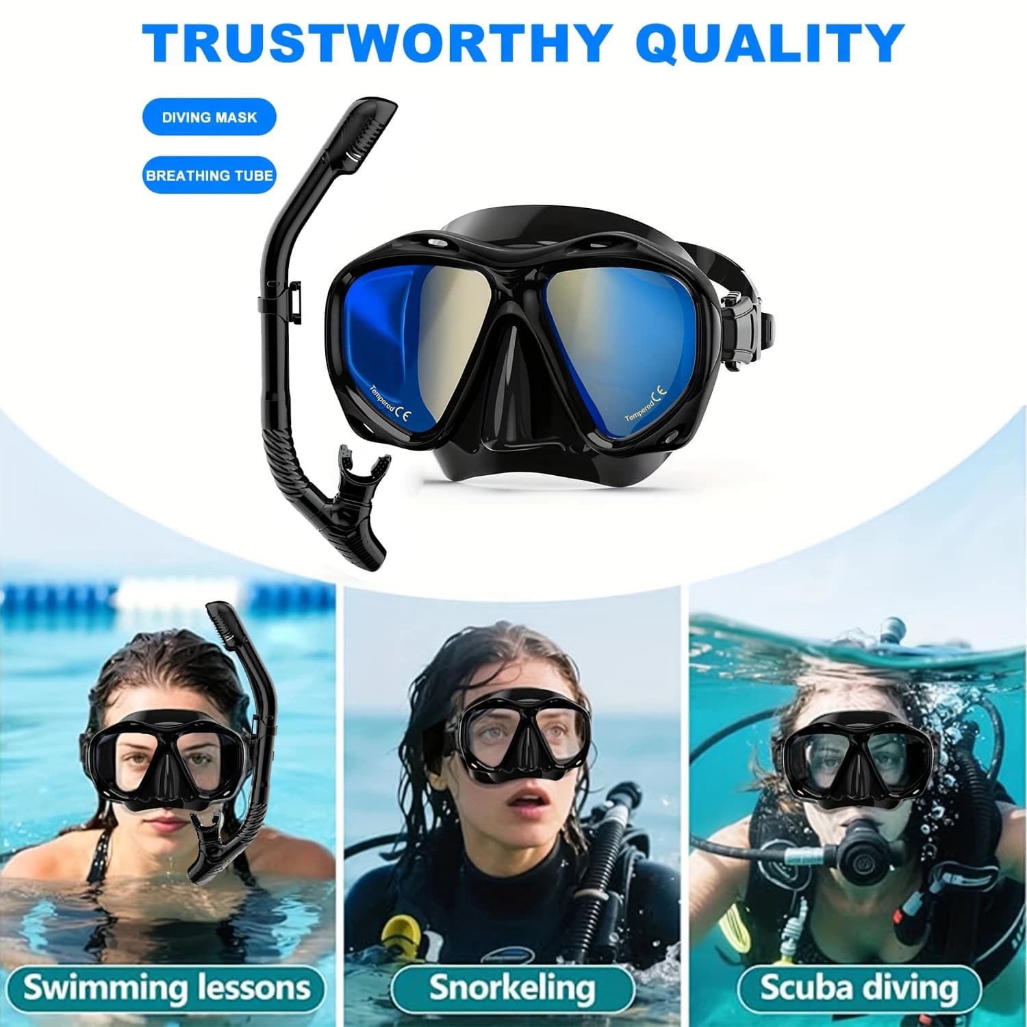 Professional Dry Snorkel Set with Anti-Fog Mask