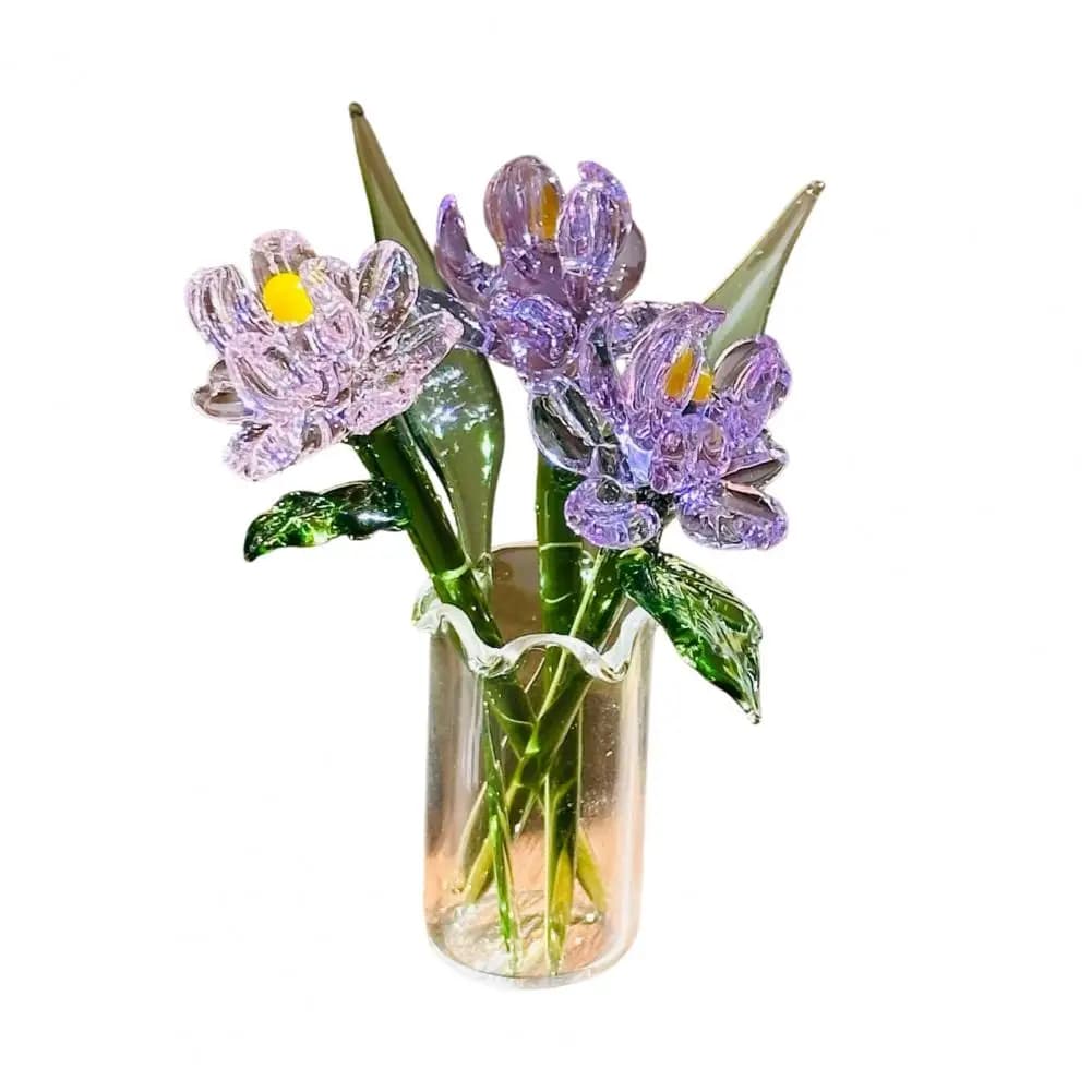 Hand-Blown Glass Flower Bouquet with Vase