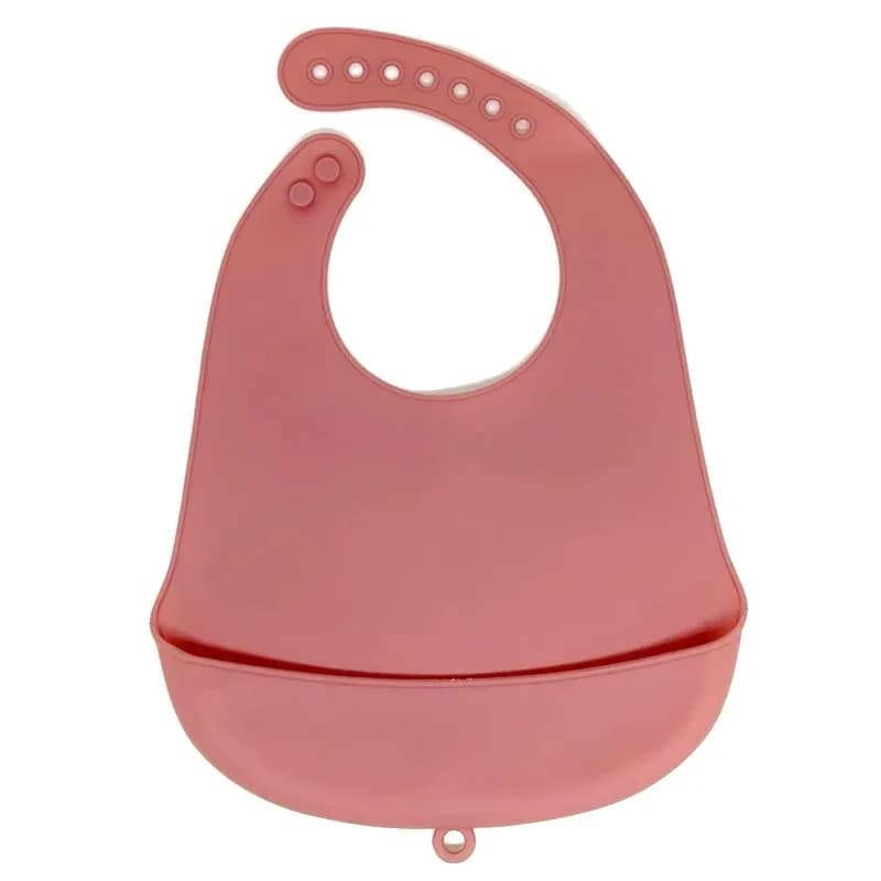 The baby feeding bib is made of silicone and has a water-resistant design. It is suitable for feeding purposes.