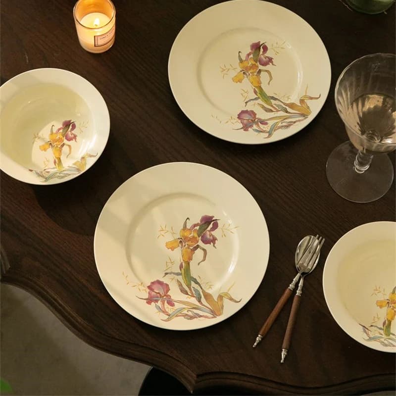 Ceramic Dinner Plate Set French Iris