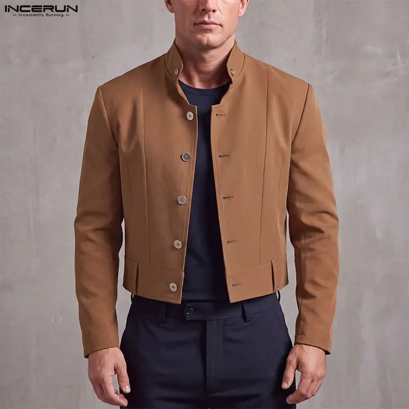 Men's Solid Color Stand Collar Blazer