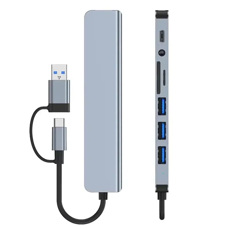 8 In 2 USB HUB With Splitter Card Reader, USB C Port, USB 3.0 / 2.0, SD/TF Splitter Card Reader, Docking Station