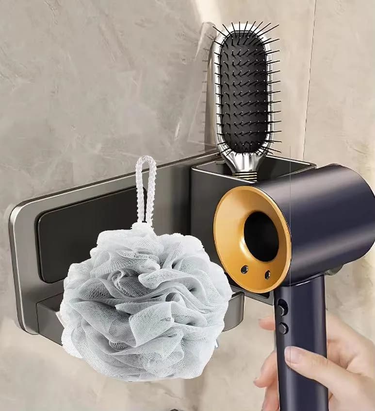 Bathroom Wall Organizer Rack, Hair Dryer Stand Equipped with Storage Box. Ideal for Placing Shaver and Toilet Supplies, Durable