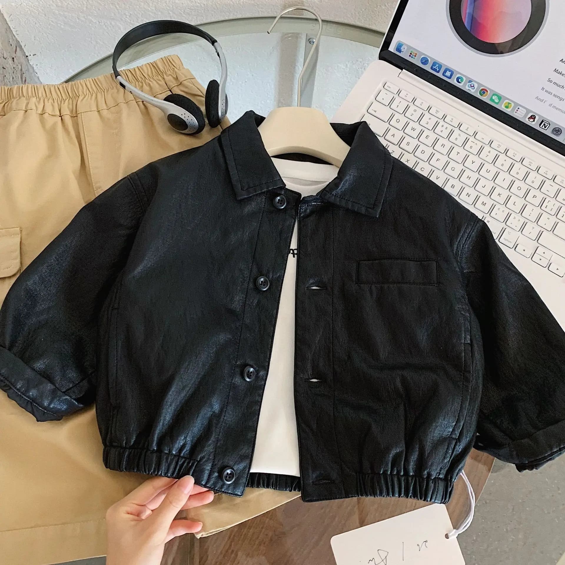 Boy's Single Breasted Leather Jacket