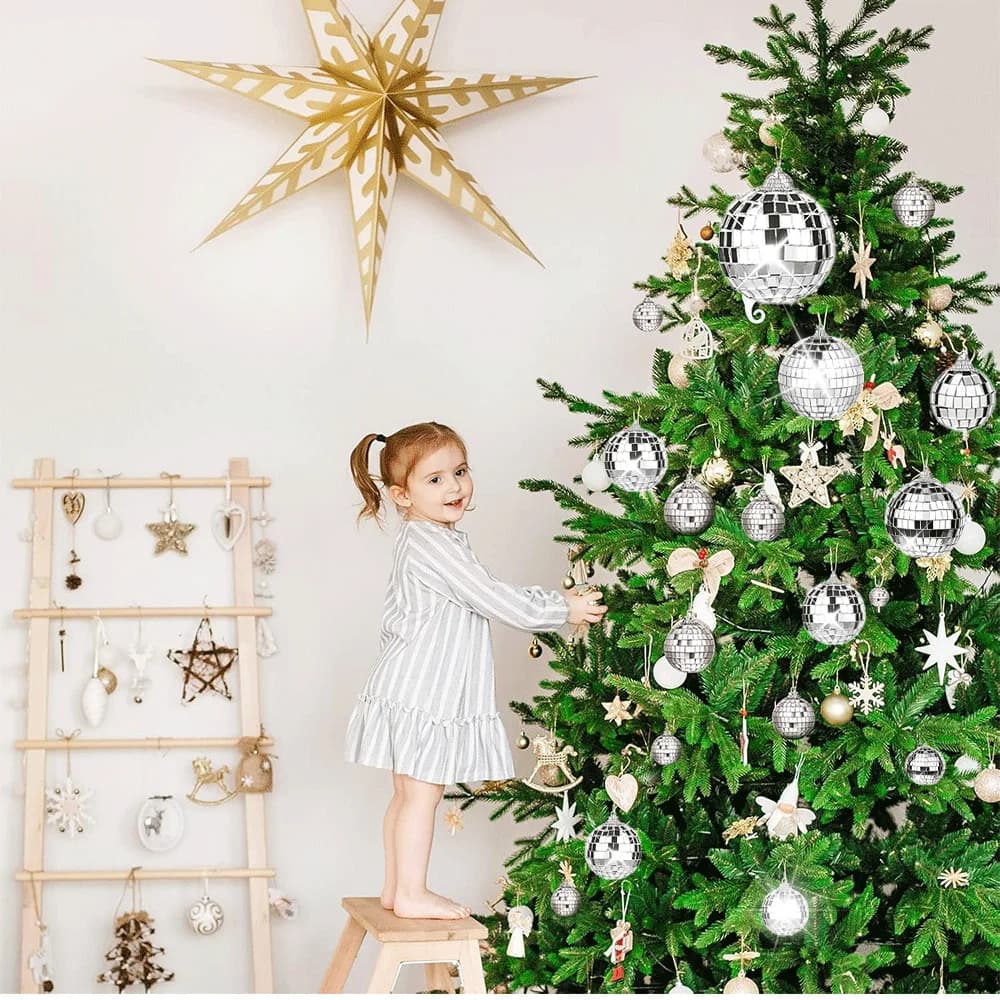 Mirrored Disco Ball Glass Ornaments with String