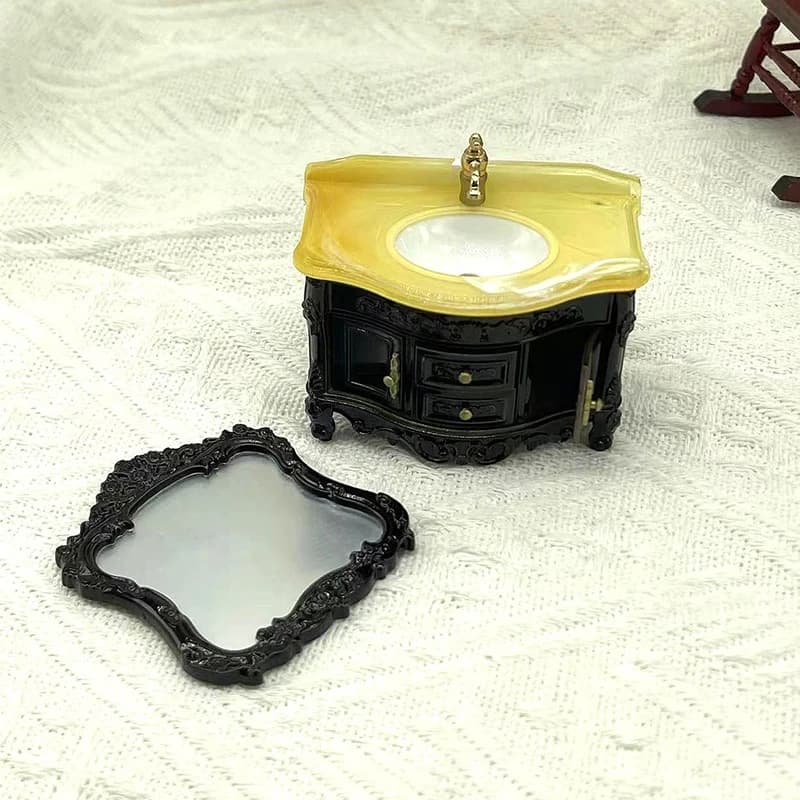 Dollhouse Decoration Accessories; Mini Bathroom Furniture with Basin, Sink and Mirror.