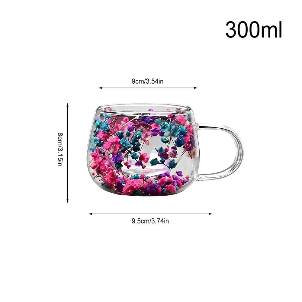 Double Wall Glass Cup with Dried Flowers