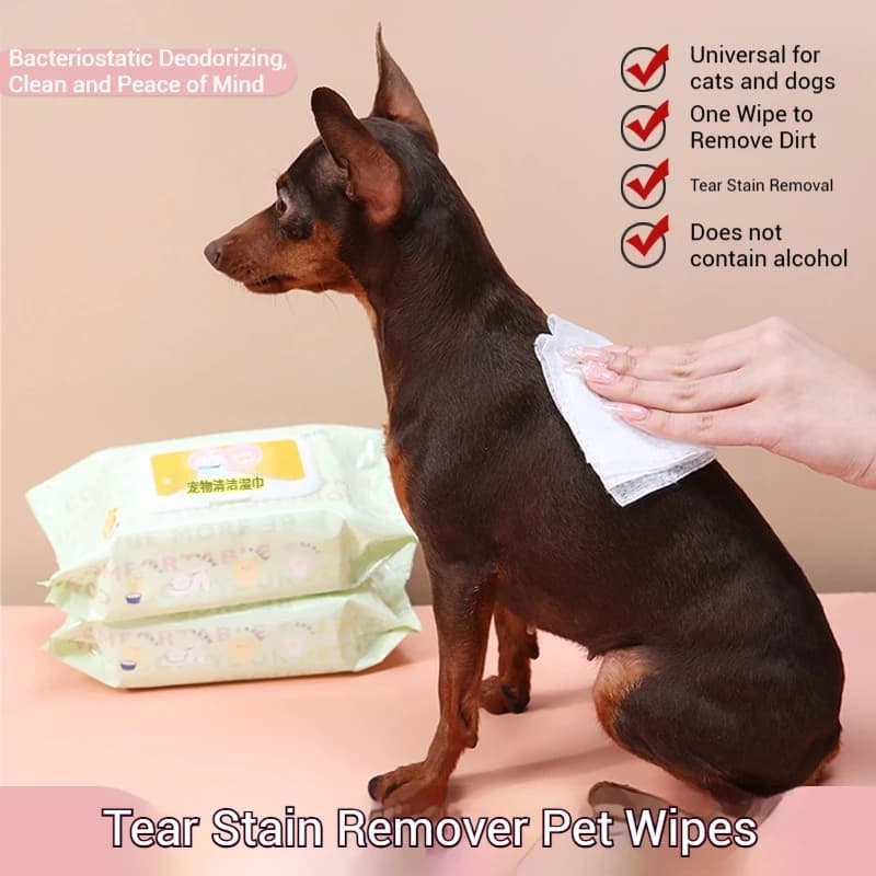3 Packs, 80 Pet Wipes Per Pack, Pet Wipes for Cats and Dogs, Specially Designed for Wiping Tear Stains and Cleaning Body Parts, No-Rinse, Deodorizing, Cleaning Wet Wipes