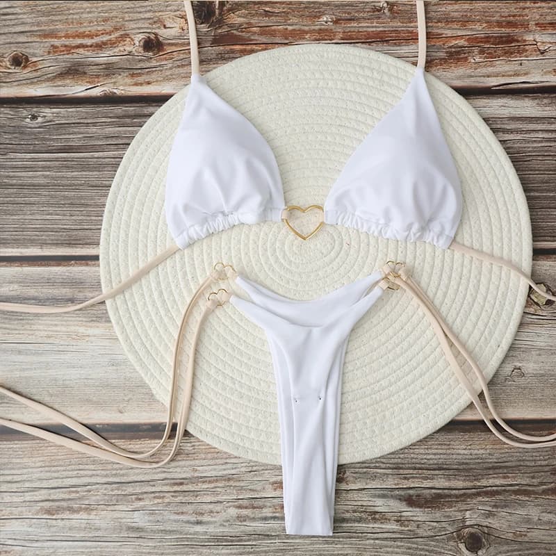 Women's Halter Triangle Bikini Set Thong Bottom