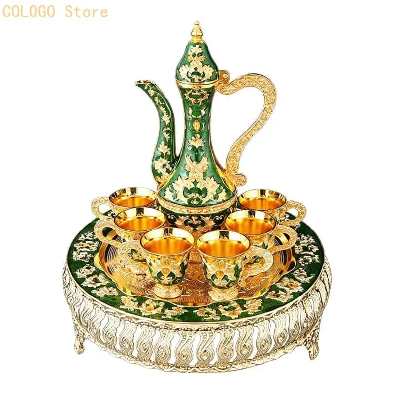 European Metal Barware Set with Decanter and Tray