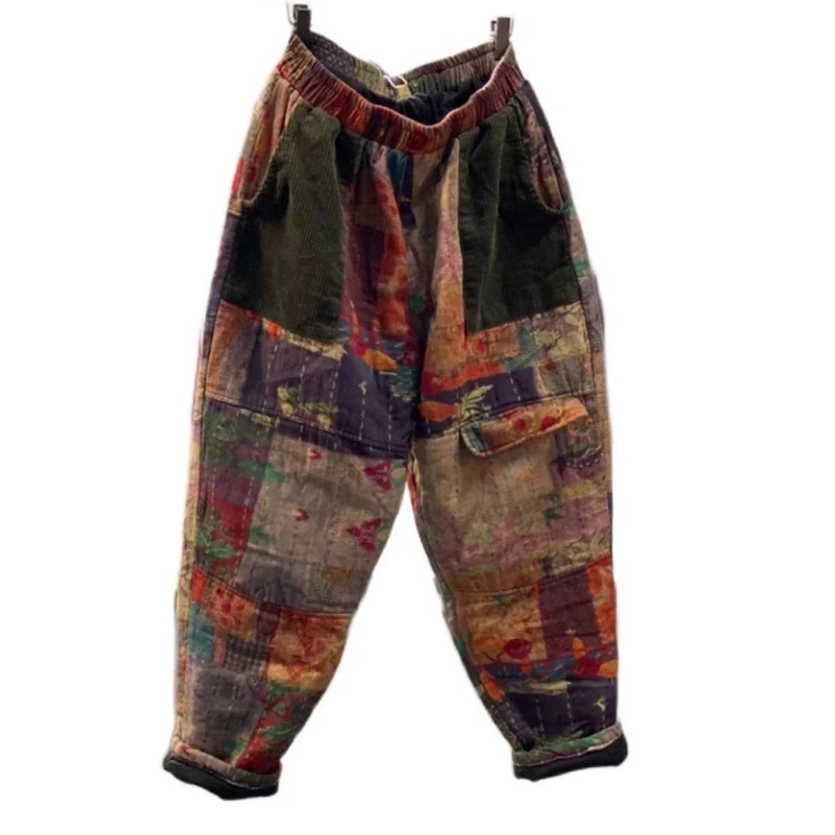 Ethnic Patchwork Cotton Padded Harem Pants
