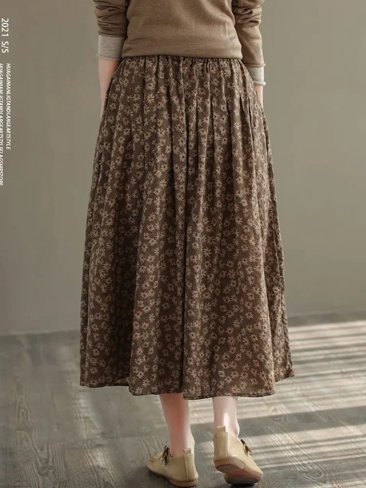 Women's Vintage Floral A-Line Long Skirt