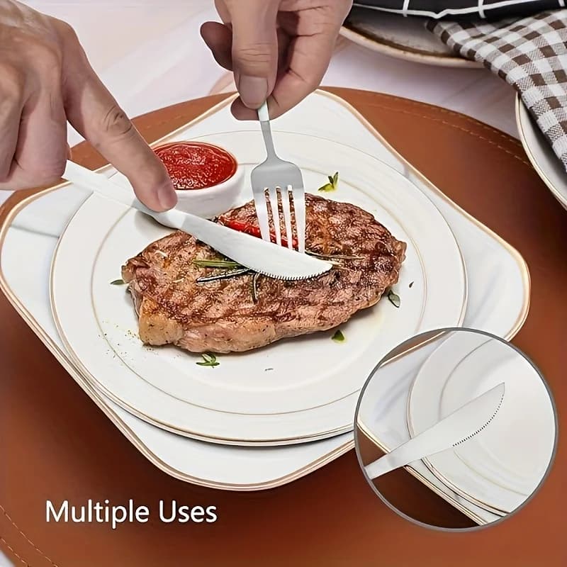 30-Piece Silver White Silverware Set for 6