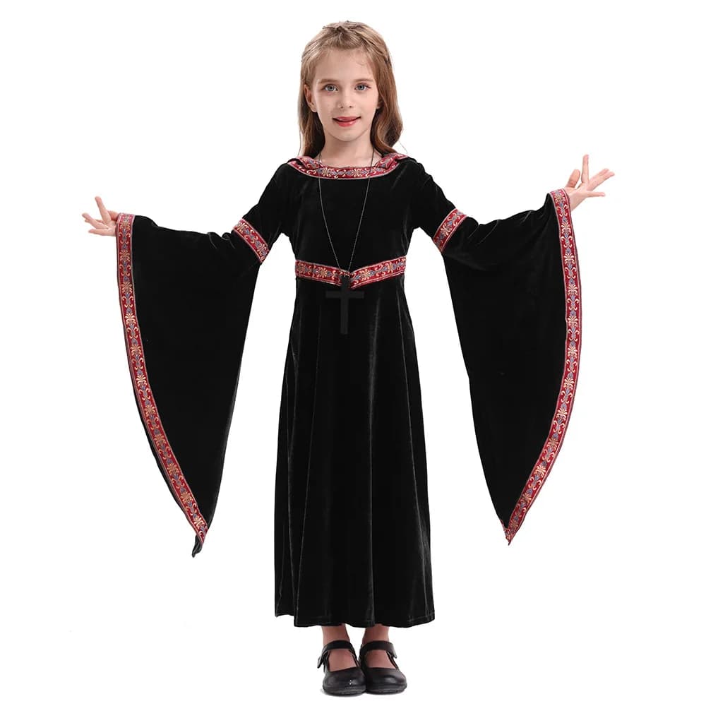 Halloween Costume Death Costume Children's Medieval Retro Gothic Vampire Hooded Witch Long Skirt Carnival Party Role Play Dress
