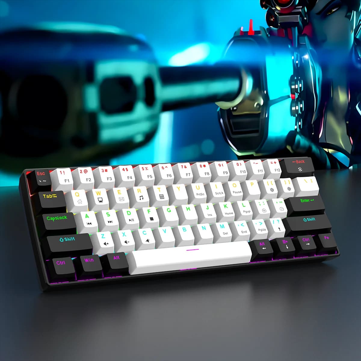 60% Wired Gaming Mechanical Keyboard RGB Backlit Ultra Compact Mini Layout for PC/Mac Gamers And Typists Easy Travel Design