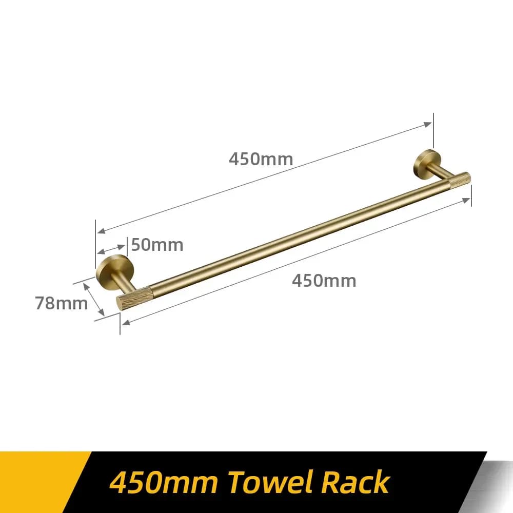 Bathroom Hardware Accessories  Brushed Gold Knurled Brass Kit Towel Bar Ring Robe Hook Paper Holder Towel Ring Toilet Brush