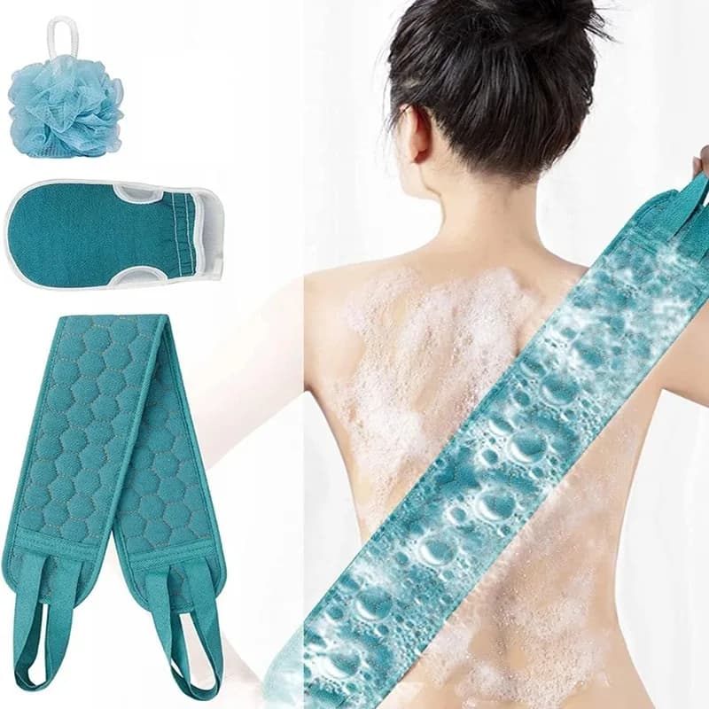 Fashion Bath Towel 3-Piece Set Includes Back Scrubber, Bath Glove and Shower Bath Sponge Loofah