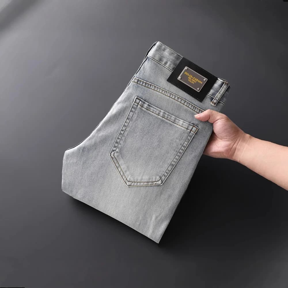 Men's Smoky Gray Slim Fit Printed Jeans