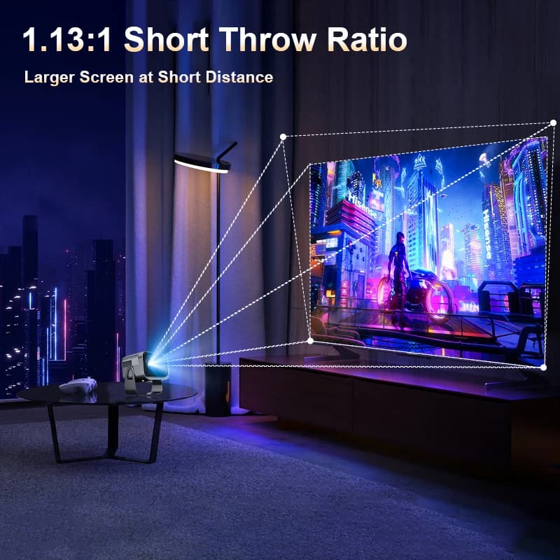 Mini 4K Projector Wall Projector, Portable Outdoor Movie Projector with Built-in Wi-Fi, Speaker & Digital Keystone, HDMI/BT,