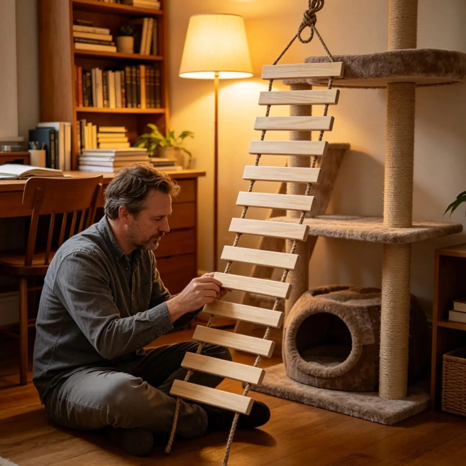 Wall-Mounted Cat Bridge Multi-Level Wooden Steps