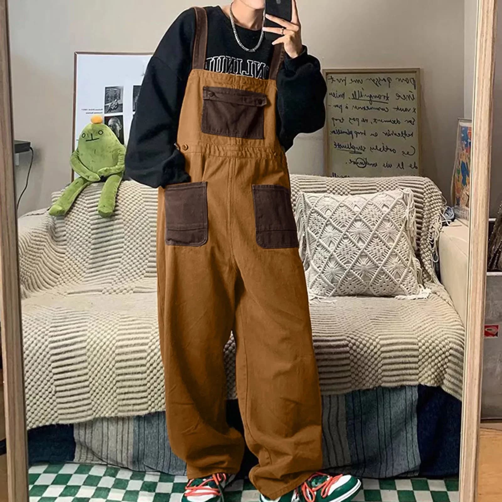 Unisex Loose-Fit Work Overalls Cargo Pants