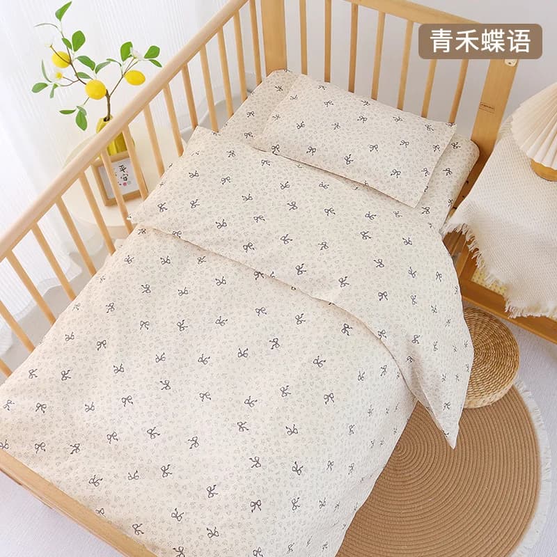 3Pcs Set Newborn Baby Crib Bedding Sets Cotton Soft Cartoon Print Color Bedroom Bed Cot Linen Quilt Cover Case Sheets Pillow
