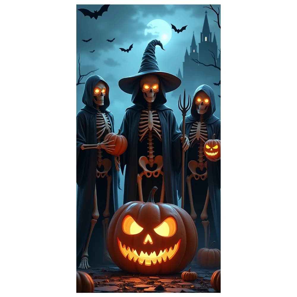 Halloween Skeleton Jack O Lantern Door Cover