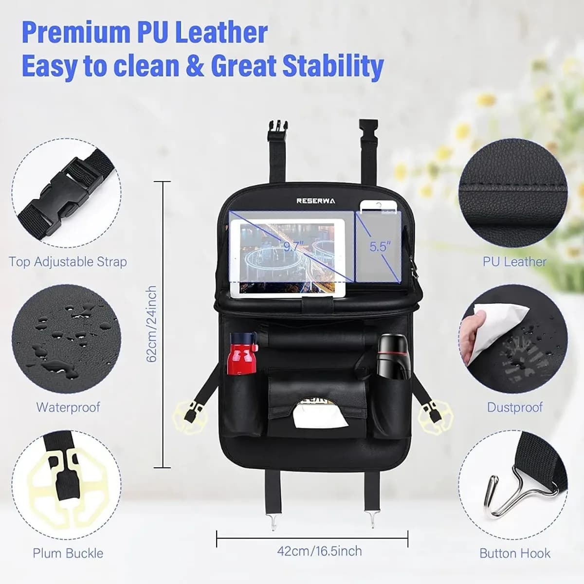 Car Seat Back Organizer with Foldable Table Tray