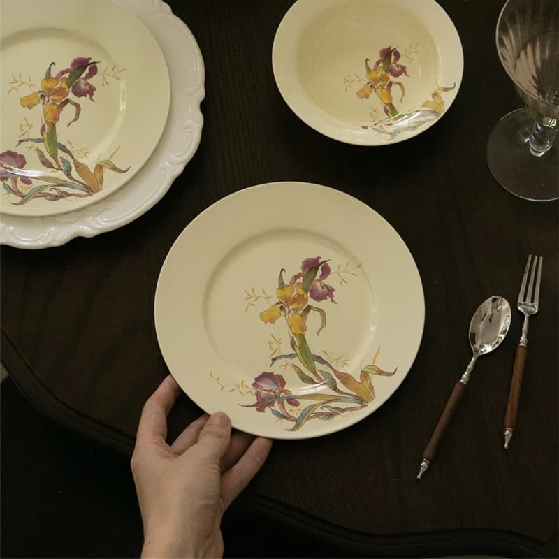 Ceramic Dinner Plate Set French Iris