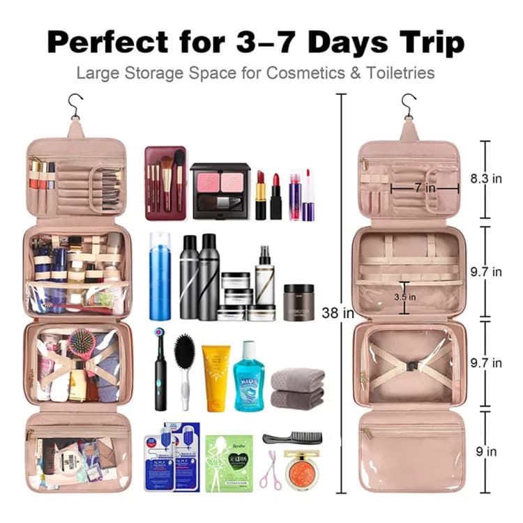 Toiletry Bag Travel Bag with Hanging Hook, Water-resistant Makeup Cosmetic Bag Travel Organizer for Accessories, Shampoo,