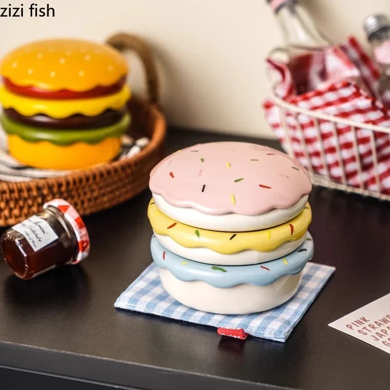Ceramic Burger Plate Set With Dipping Dishes
