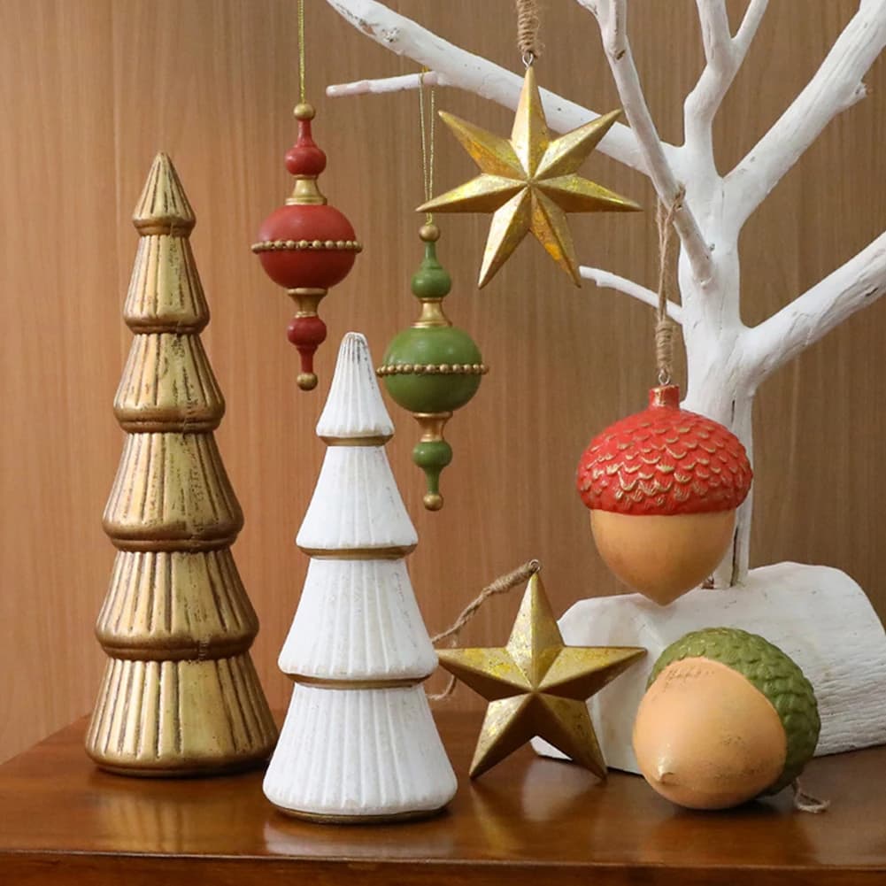 Wooden Acorn and Star Christmas Ornaments