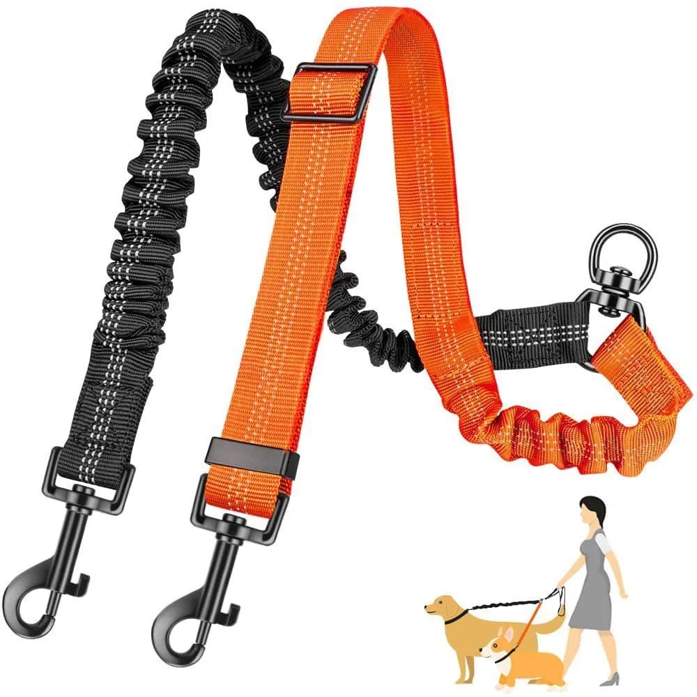 Double Dog Leash Coupler with Swivel Buckles