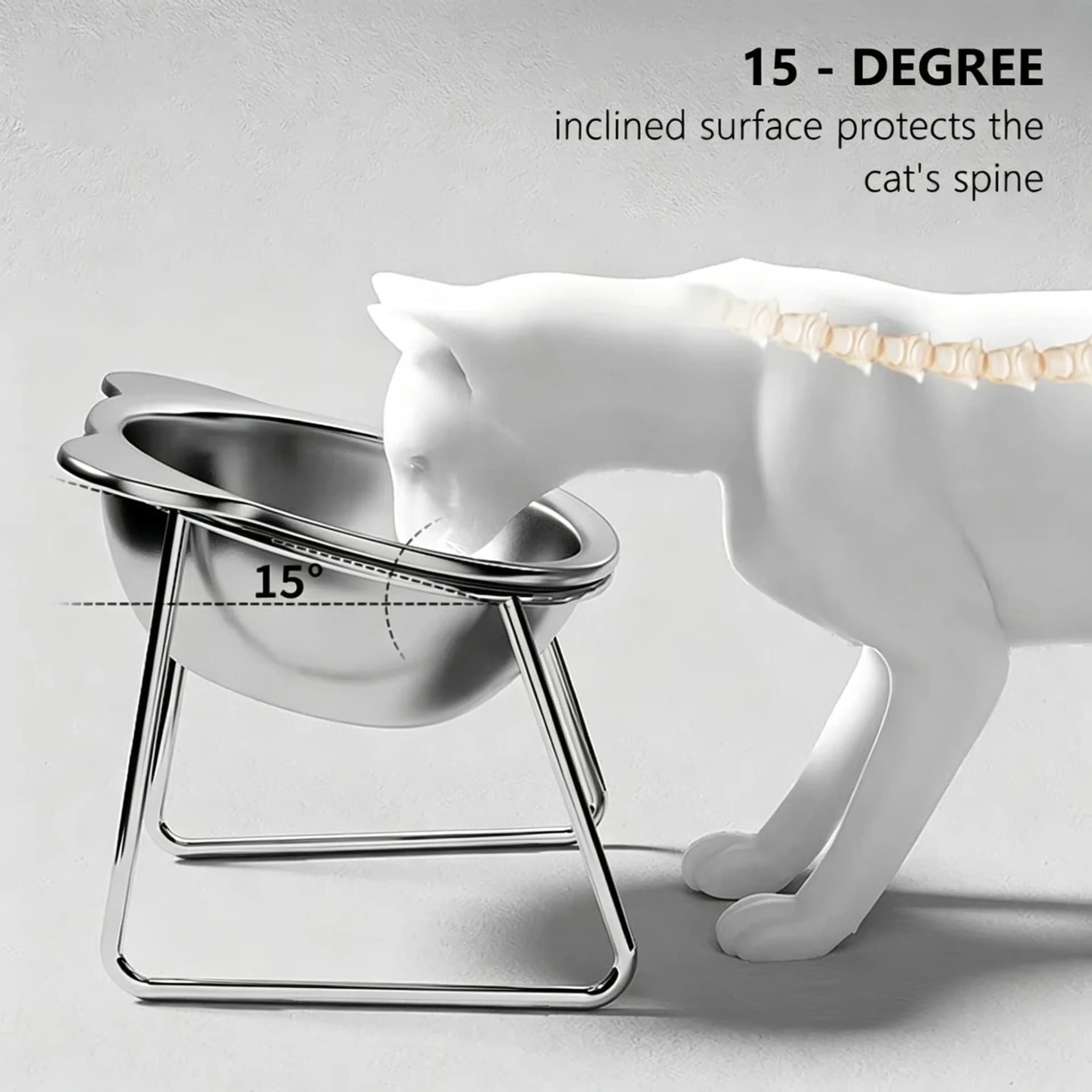 Elevated Stainless Steel Cat Bowl with Neck Guard