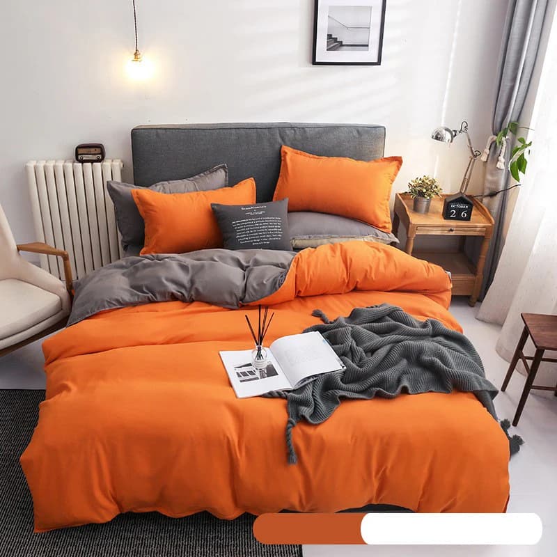 Simple Solid Sanding Bedding Set 4Pcs Two-Color Soft Bedclothes for Four Seasons Skin-Friendly Bedroom Decor for Adult Students